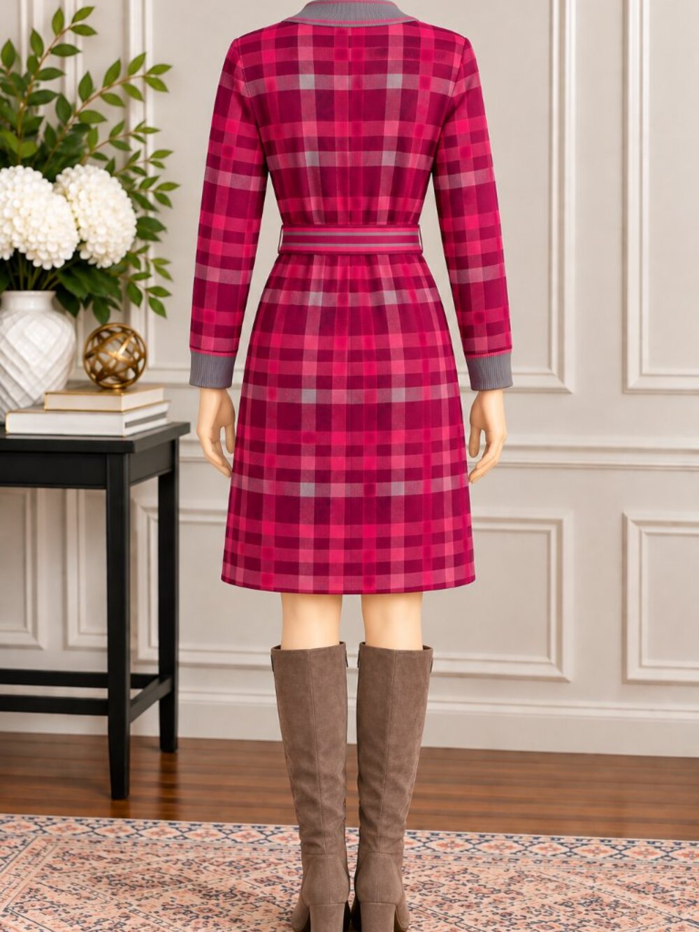 💗 New York & Company Raspberry Plaid Sweater Dress – Never Worn - Picture 3 of 6